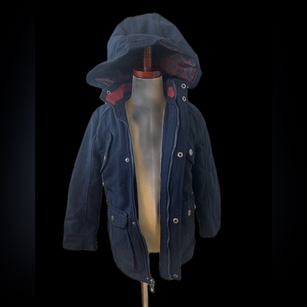 Urban Republic Navy Hooded Puffer Coat with Plaid Lining and removable hood